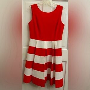 Nine West Coral Striped Box Pleat Dress